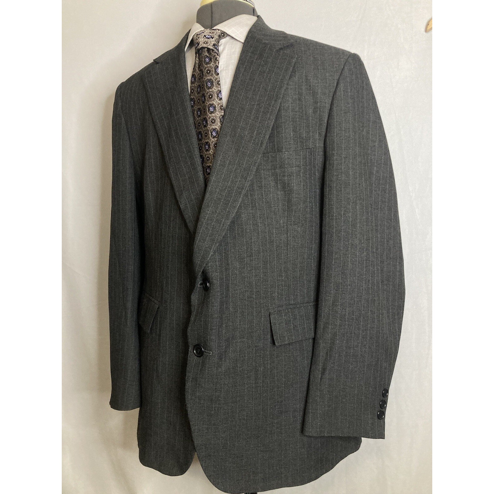 Mens 44r Blazer Gray Striped Wool 2xl 48" Sport Coat Suit Jacket Highland Park — image 4 of 8